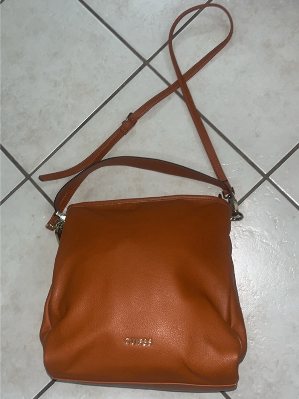 Guess Brown-Orange PU Leather Crossbody Bag